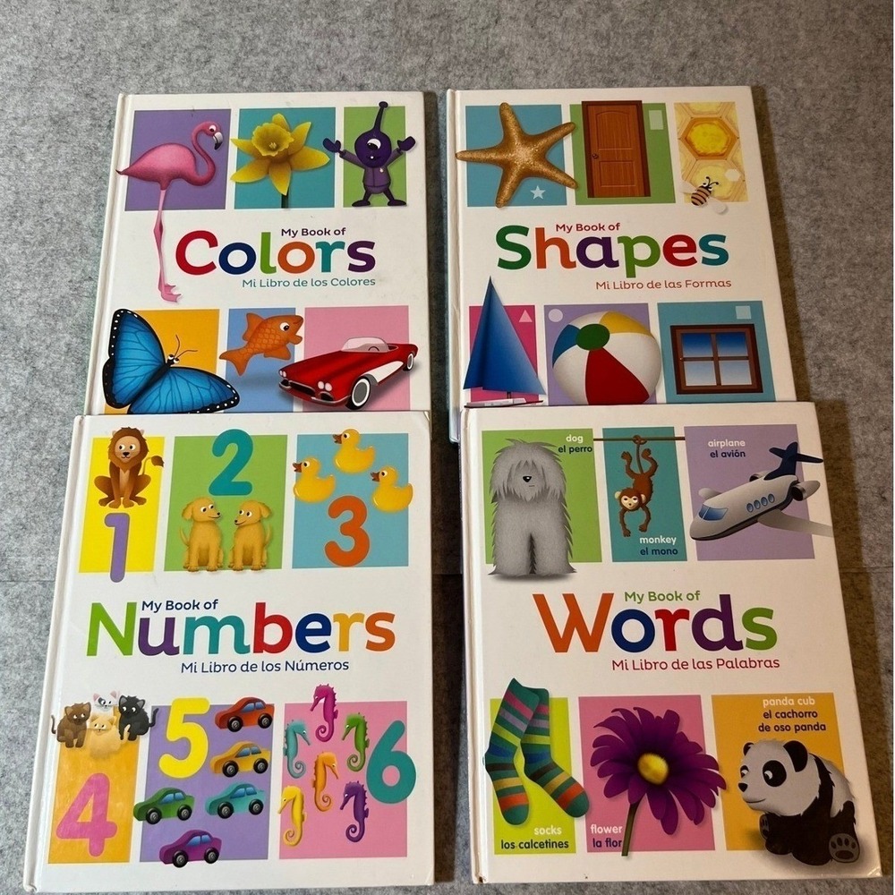 Set of 4 My Book of Colors,Words,Numbers,Shapes Board Book Bilingnual